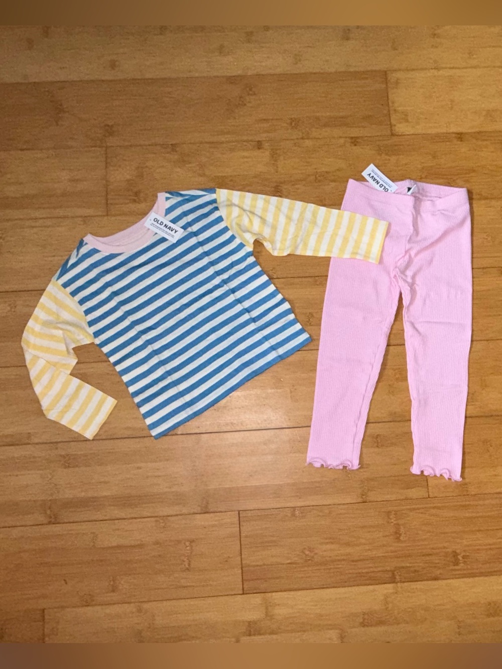 NWT Girl’s Size 3T Outfit - Striped Long Sleeve Top & Ribbed Pink Leggings Set